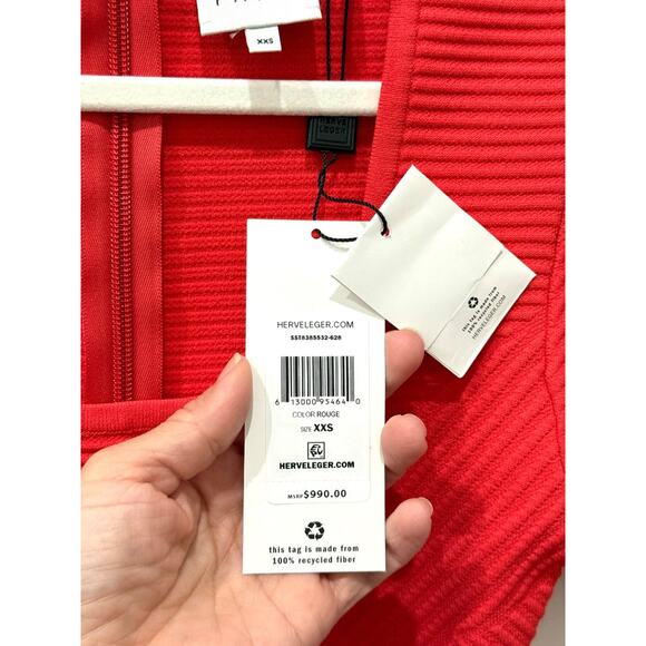 NWT Herve Leger Contour Corset Ribbed Knit T-Shirt Banded Dress Rouge Size XXS - Picture 5 of 6